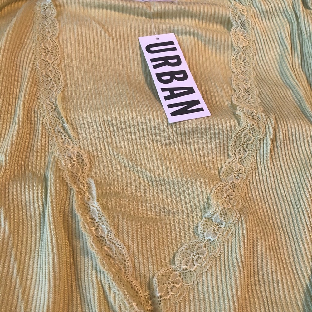 NWT Urban Outfitters Lace Y2K Wrap Top Green Crop ribbed soft cross brandy melvi - Picture 13 of 15